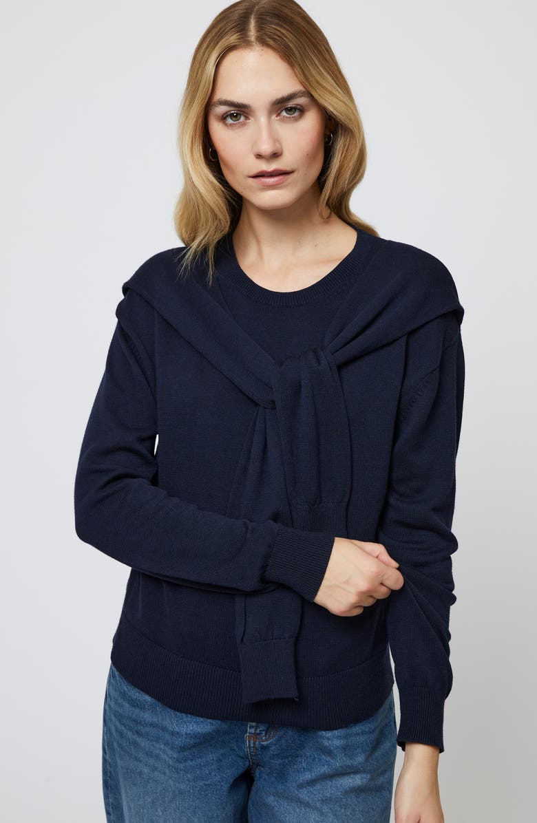 French Connection Scarf Accent Crewneck Sweater, Alternate, color, Marine