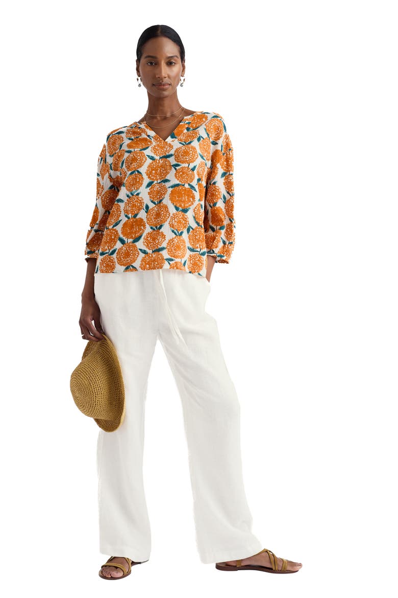 Streamlet Floral Print Cotton Blend Top, Alternate, color, PAINTED MARIGOLD CHALK