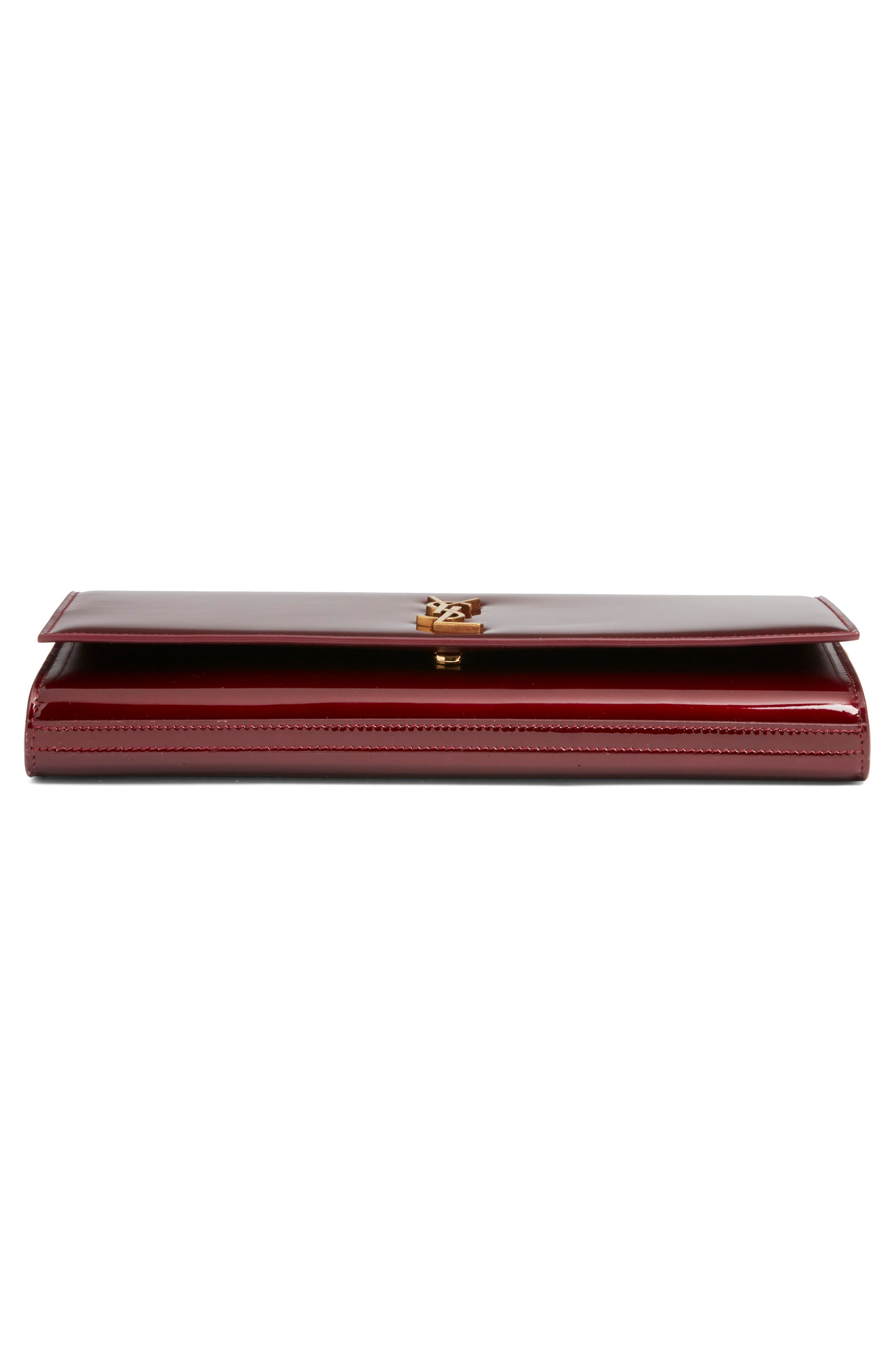 Saint Laurent Kate Patent Leather Clutch on a Chain, Alternate, color, Gloss Burgundy