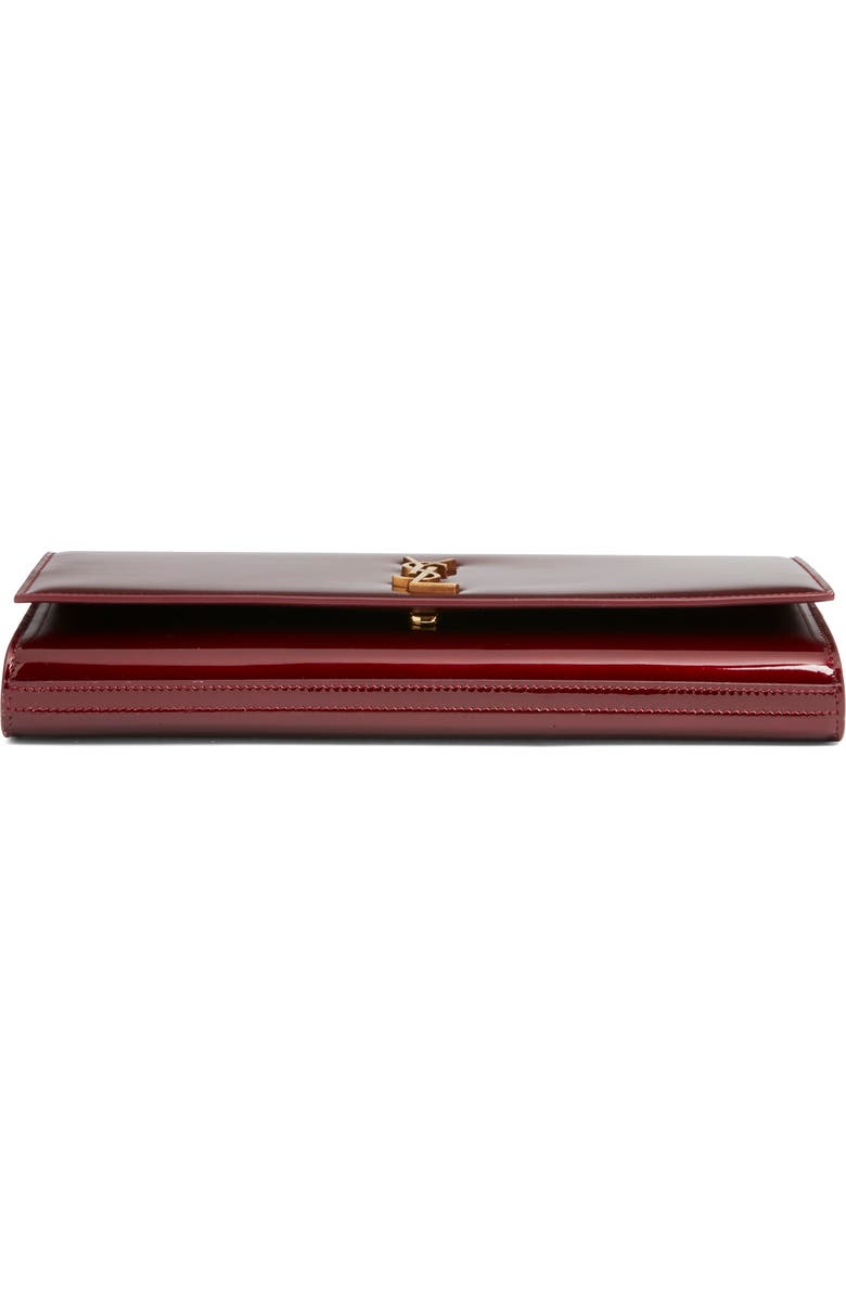 Saint Laurent Kate Patent Leather Clutch on a Chain, Alternate, color, Gloss Burgundy