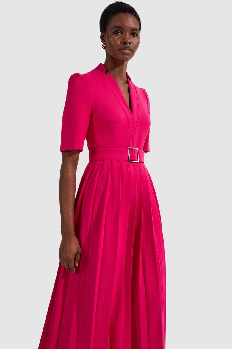 Petite Crepe Forever Pleat Midi Dress, Alternate, color, Magenta