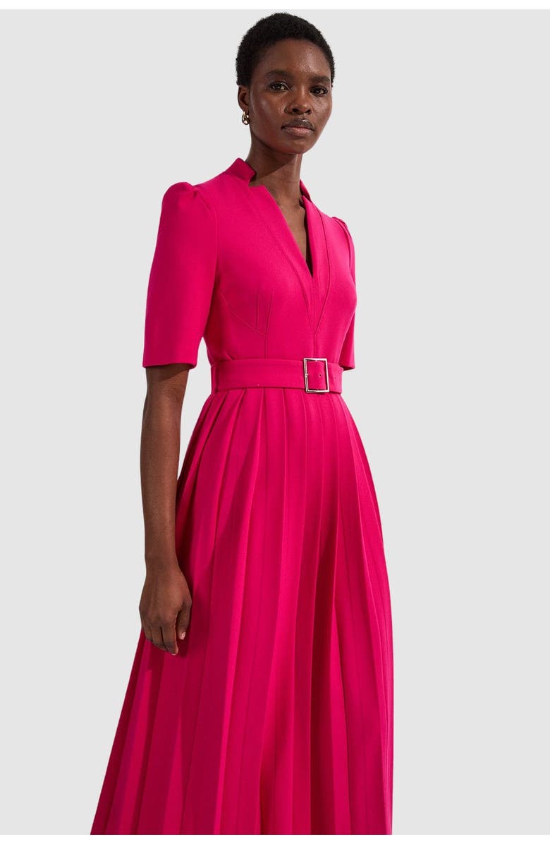 Karen Millen Petite Crepe Forever Pleat Midi Dress, Alternate, color, Magenta