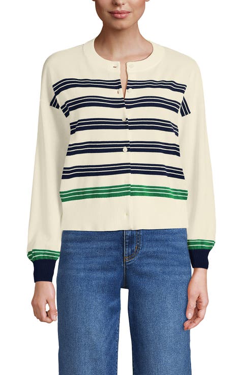 Cropped Fine Gauge Crew Neck Cardigan Sweater
