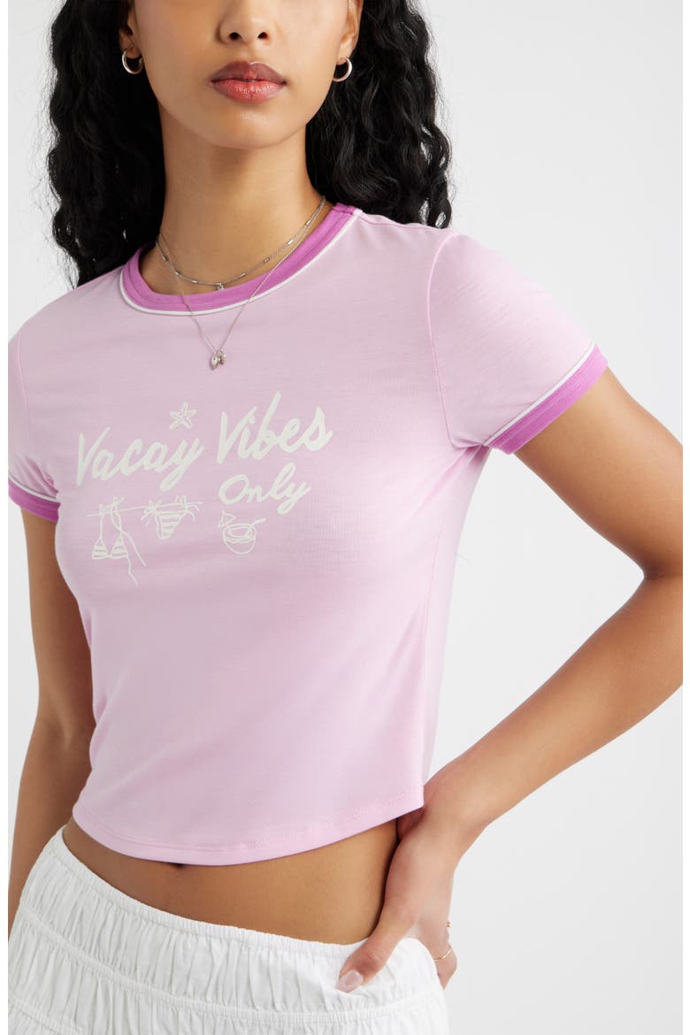 Ringer Crop Graphic Baby Tee, Alternate, color, PINK VACAY VIBES ONLY