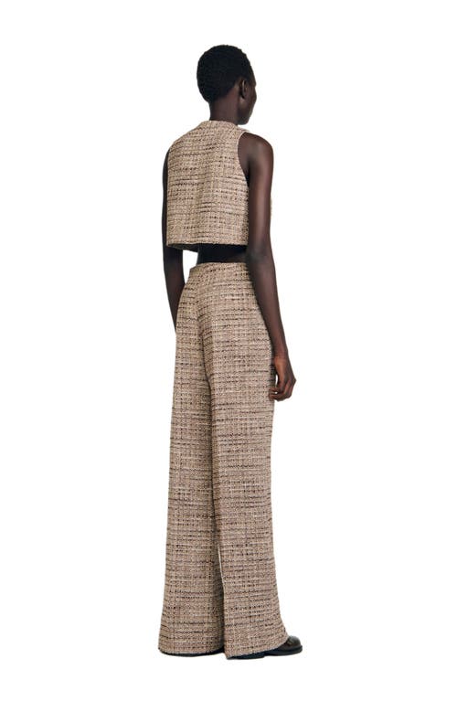 Sandro Decorative Tweed Trousers In Brown
