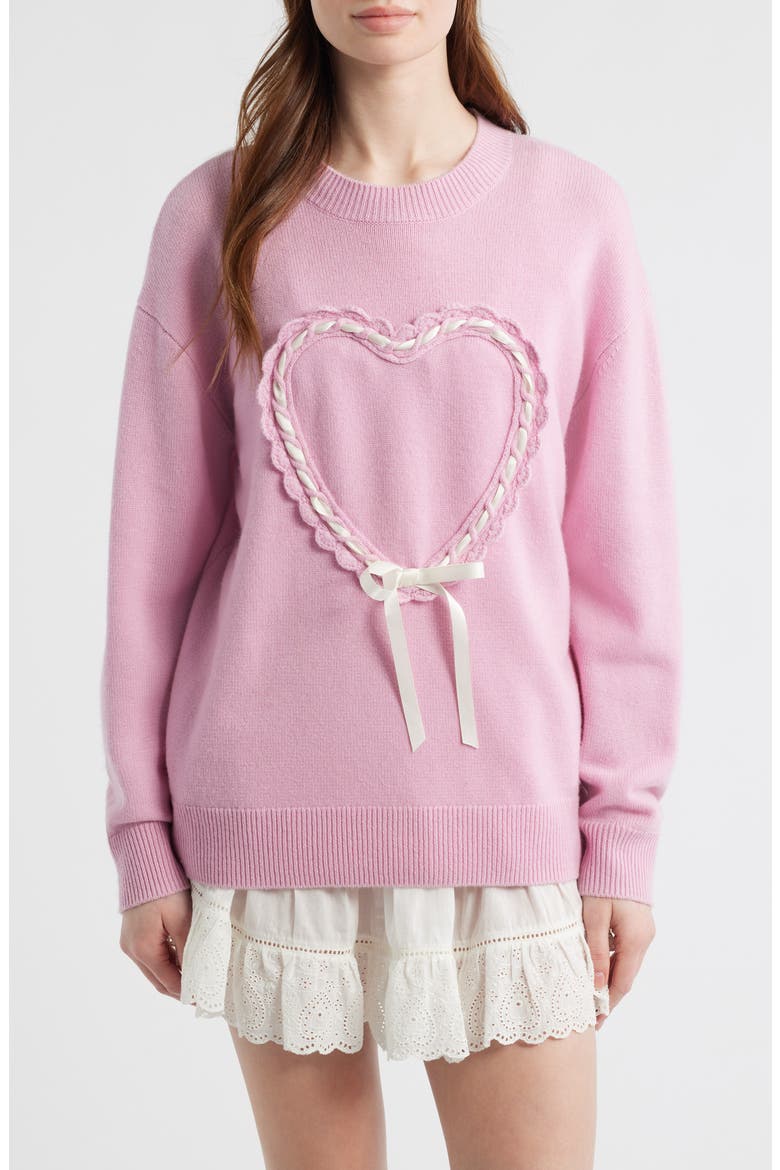 Juna Heart Bow Wool & Cashmere Sweater, Main, color, GUMBALL