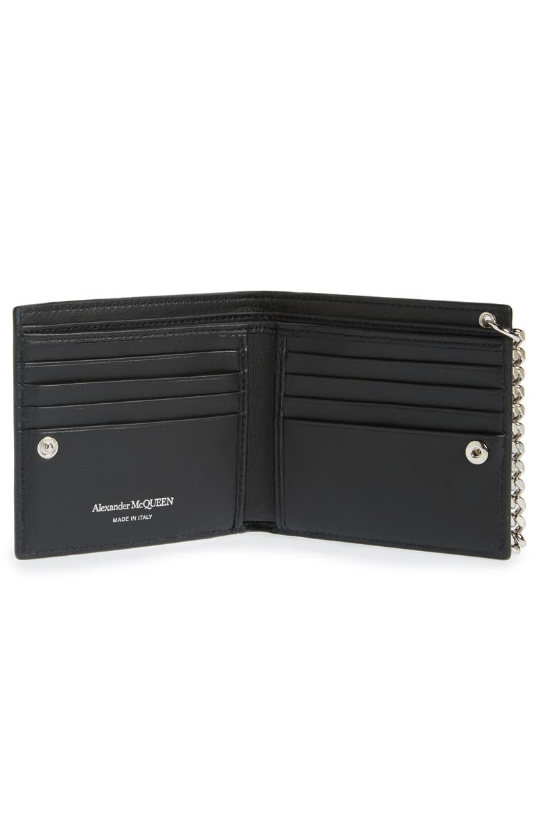 McQueen Graffiti Leather Bifold Chain Wallet, Alternate, color, Black