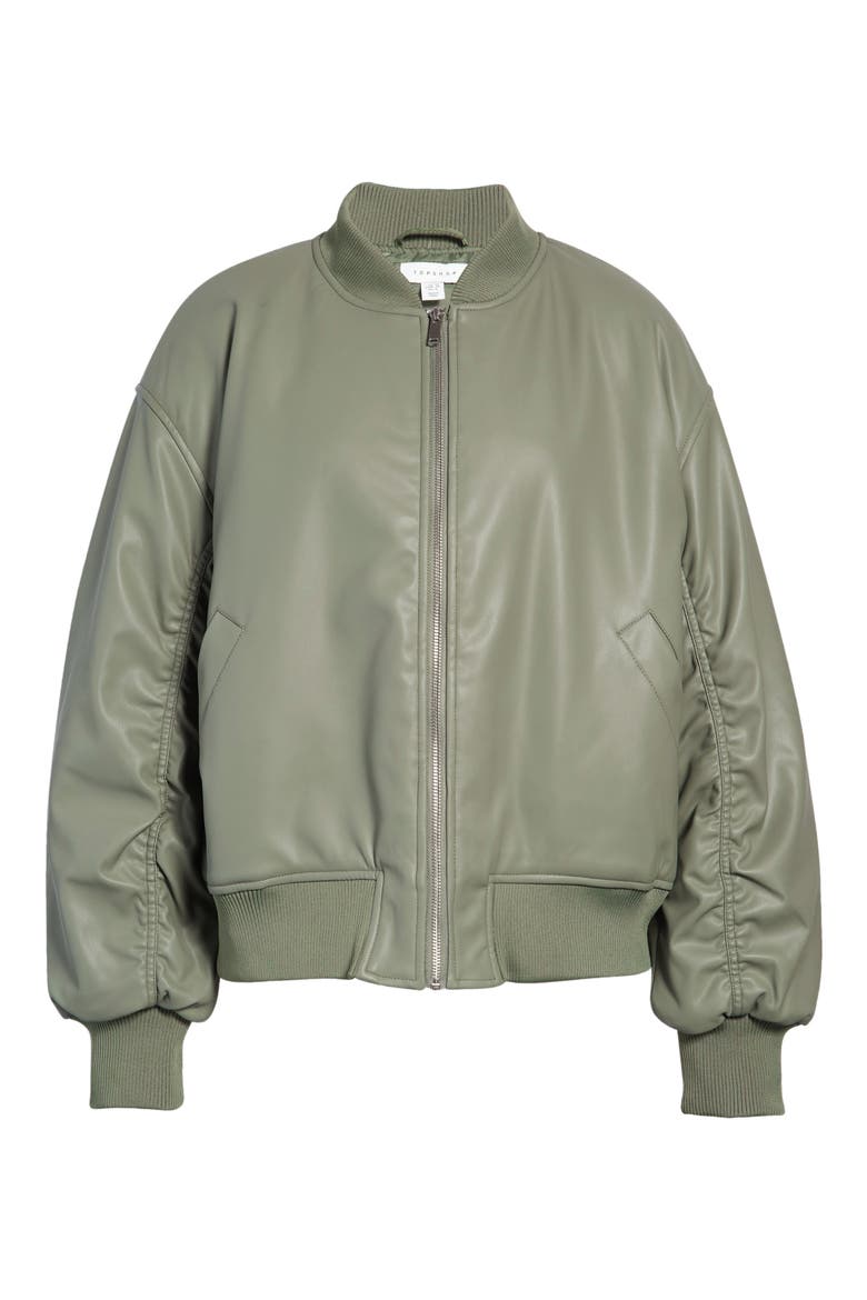Faux Leather Crop Bomber Jacket, Alternate, color, MEDIUM GREEN