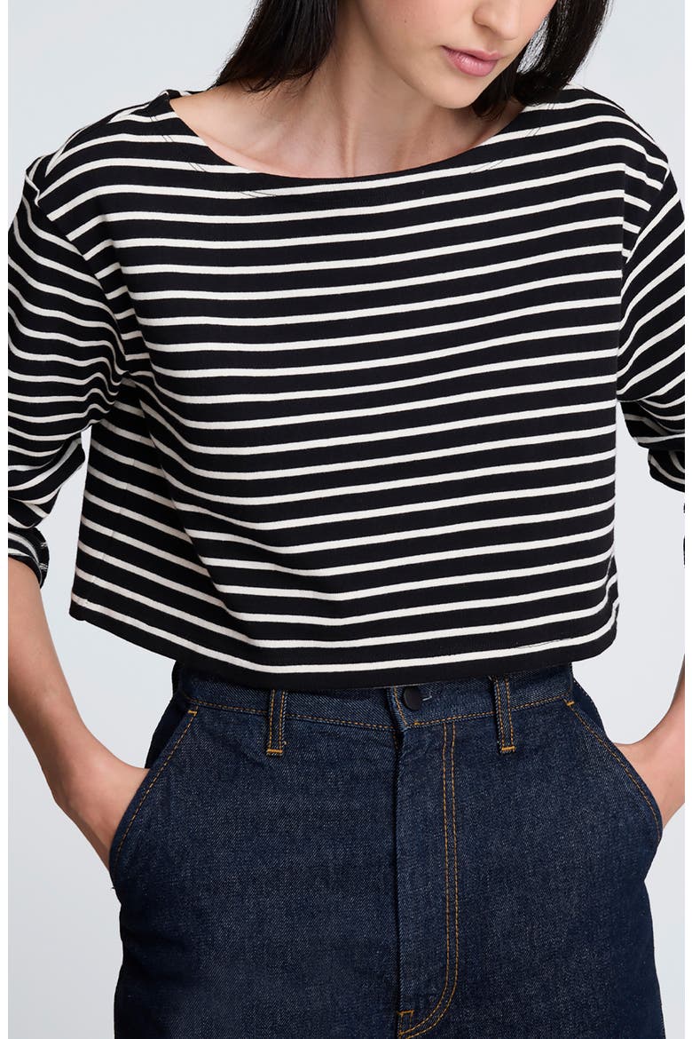 Stripe Cotton Crop Top, Alternate, color, BLACK/ OYSTER