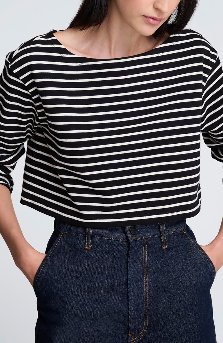 Kenneth Cole Stripe Cotton Crop Top, Alternate, color, Black/ Oyster