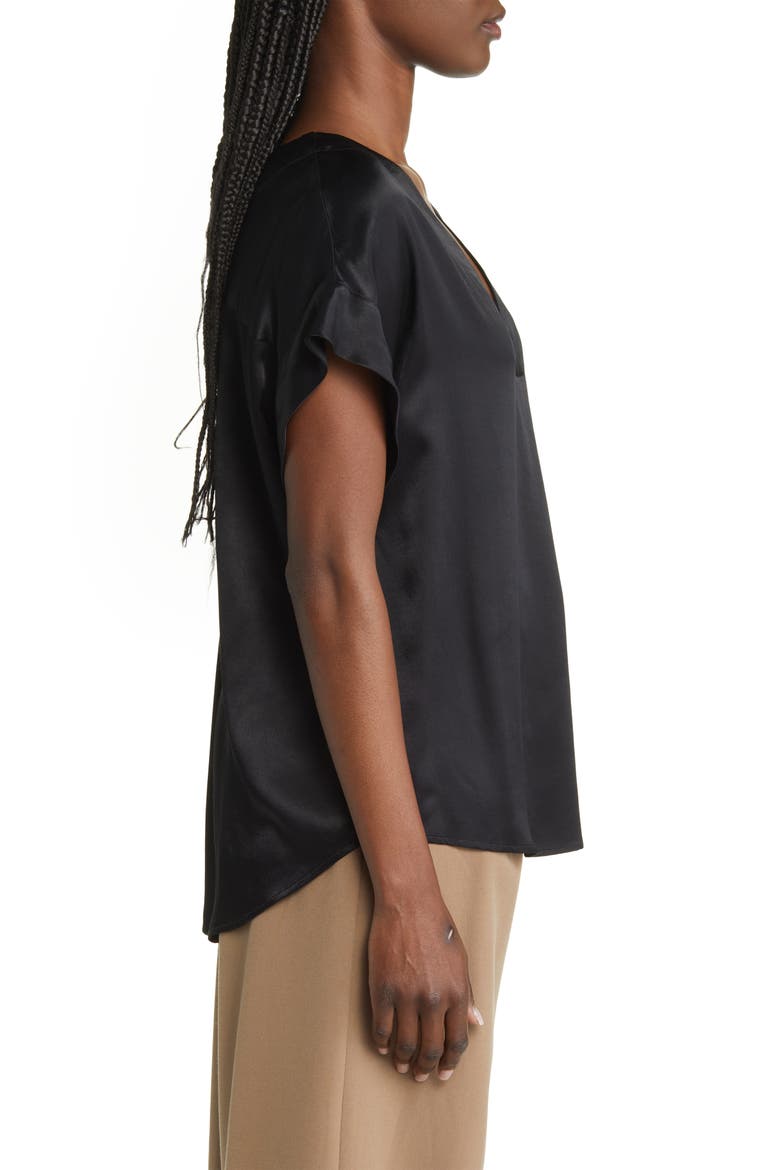 Nala Satin V-Neck Top, Alternate, color, BLACK