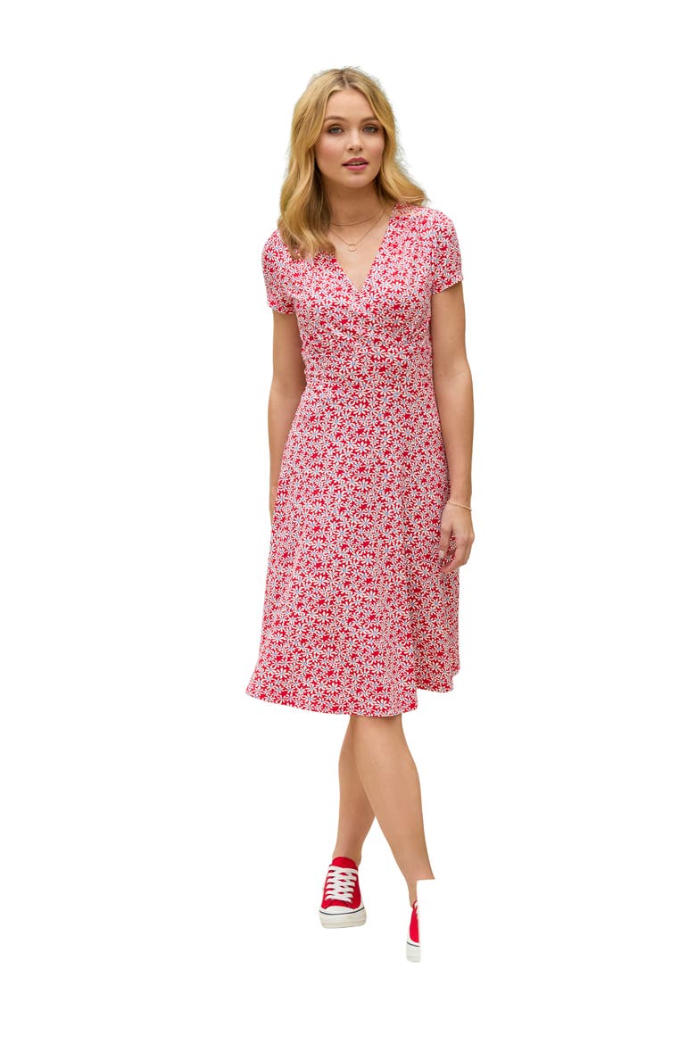 Stretch Knit Faux Wrap Dress, Main, color, AMERICANA DITSY FLORAL