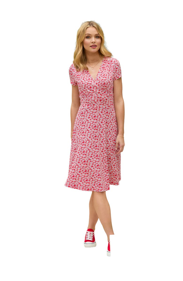 Joe Browns Stretch Knit Faux Wrap Dress, Main, color, Americana Ditsy Floral