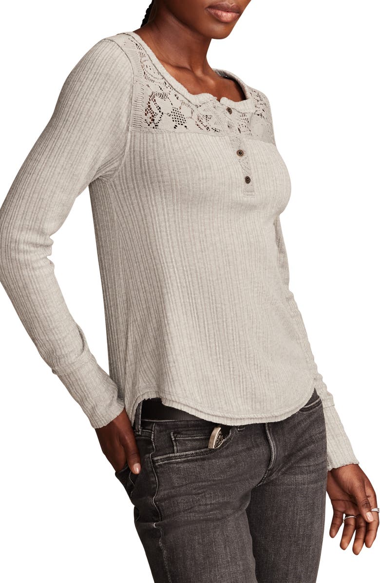 Lucky Brand Cloud Lace Rib Henley, Alternate, color, Medium Heather Grey