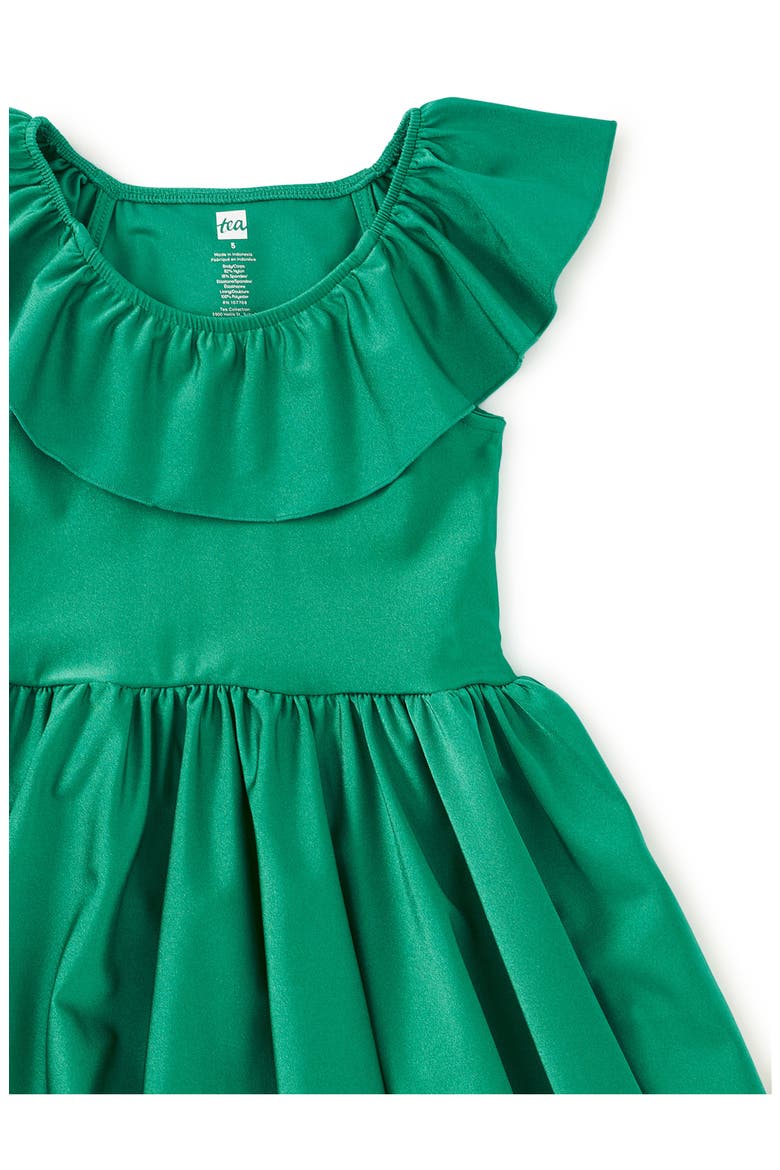 Shiny Ruffle Neck Dress, Alternate, color, SPINACH