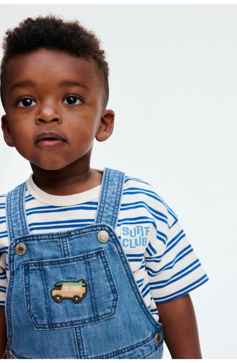 H&M Embroidery-detail Denim Dungaree Shorts, Alternate, color, Denim Blue/Car