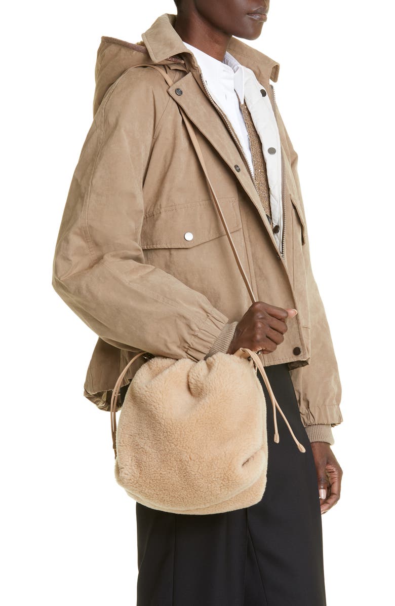 Brunello Cucinelli Genuine Shearling Bucket Bag, Alternate, color,