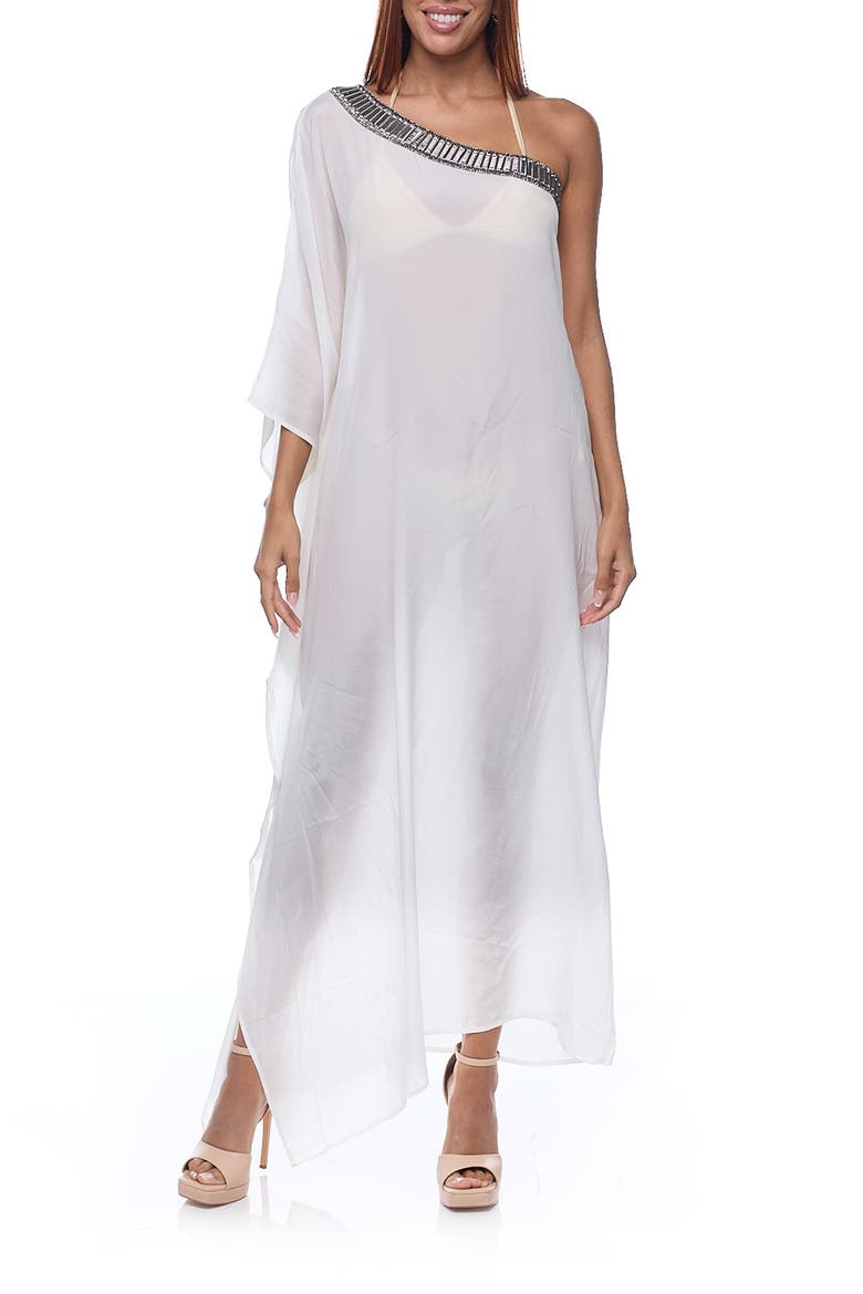 Embellished One-Shoulder Dress, Main, color, WHITE