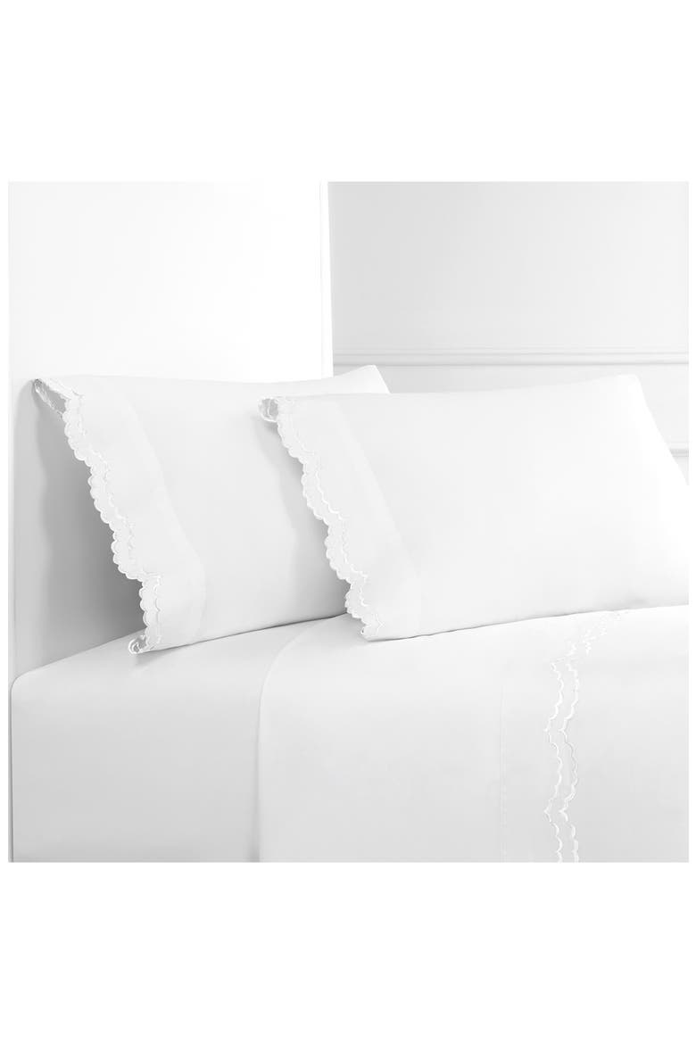 Double Scallop Embroidered 300 Thread Count Cotton Sheet Set, Alternate, color, ROSE/WHITE