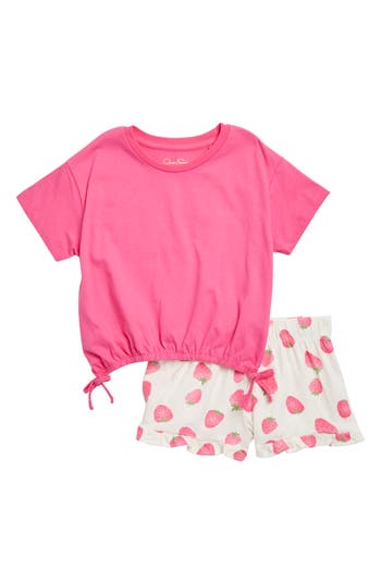 JESSICA SIMPSON JESSICA SIMPSON DRAWSTRING HEM JERSEY T-SHIRT & STRAWBERRY SHORTS