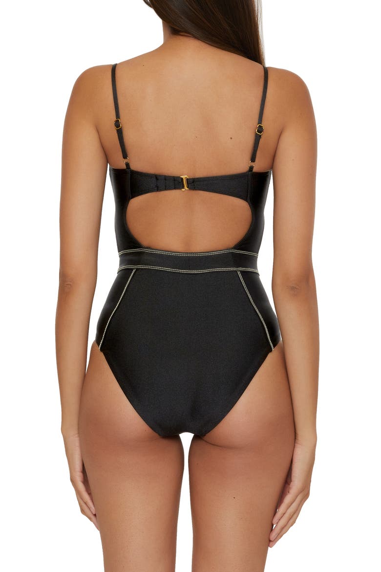Color Sheen One-Piece Swimsuit, Alternate, color, BLACK
