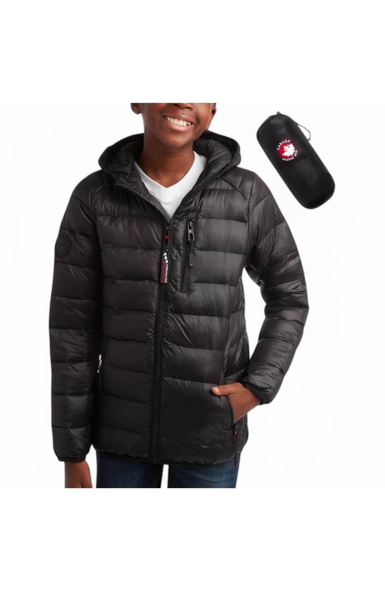 CANADA WEATHER GEAR Boys' Lightweight Packable Puffer Jacket, Main, color, Black/Black Patch