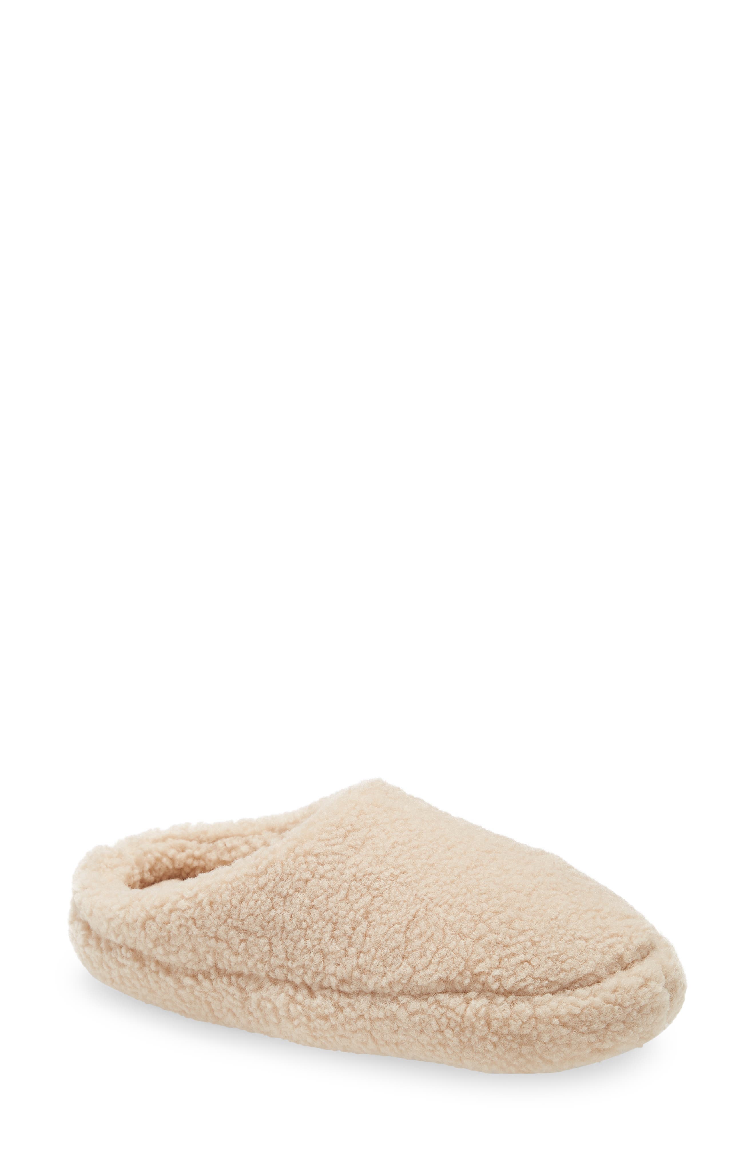 Faux Shearling Scuff Slippers, Main, color, LINEN