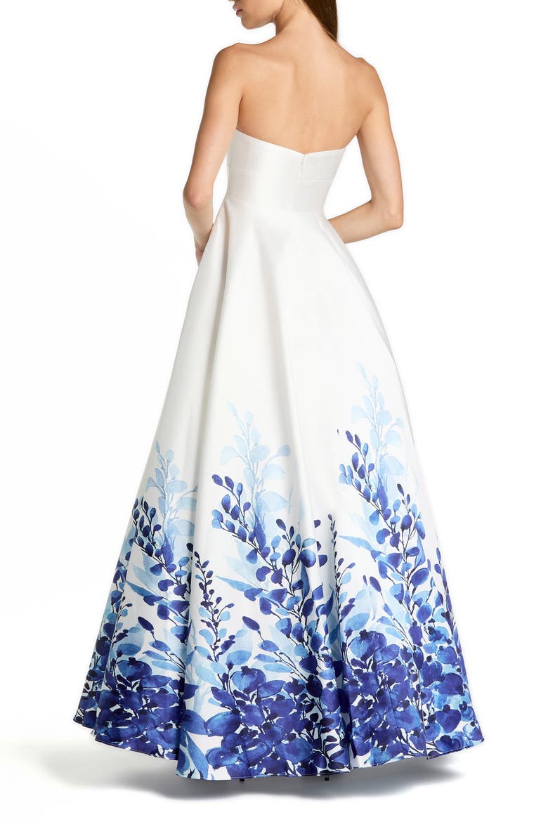 Strapless Floral Printed Mikado Ball Gown, Alternate, color, White Multi