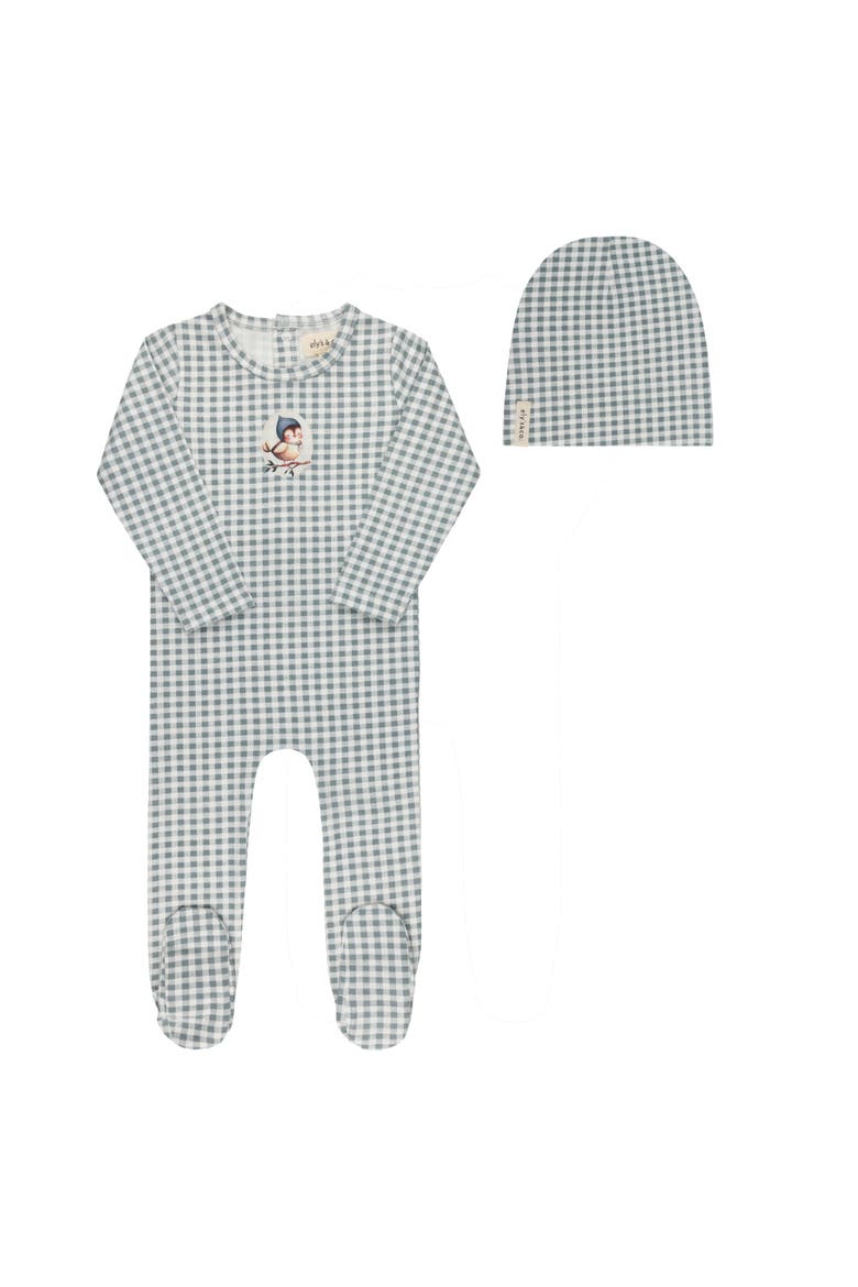 Gingham Owl Collection -  Footie + Beanie, Main, color, Blue