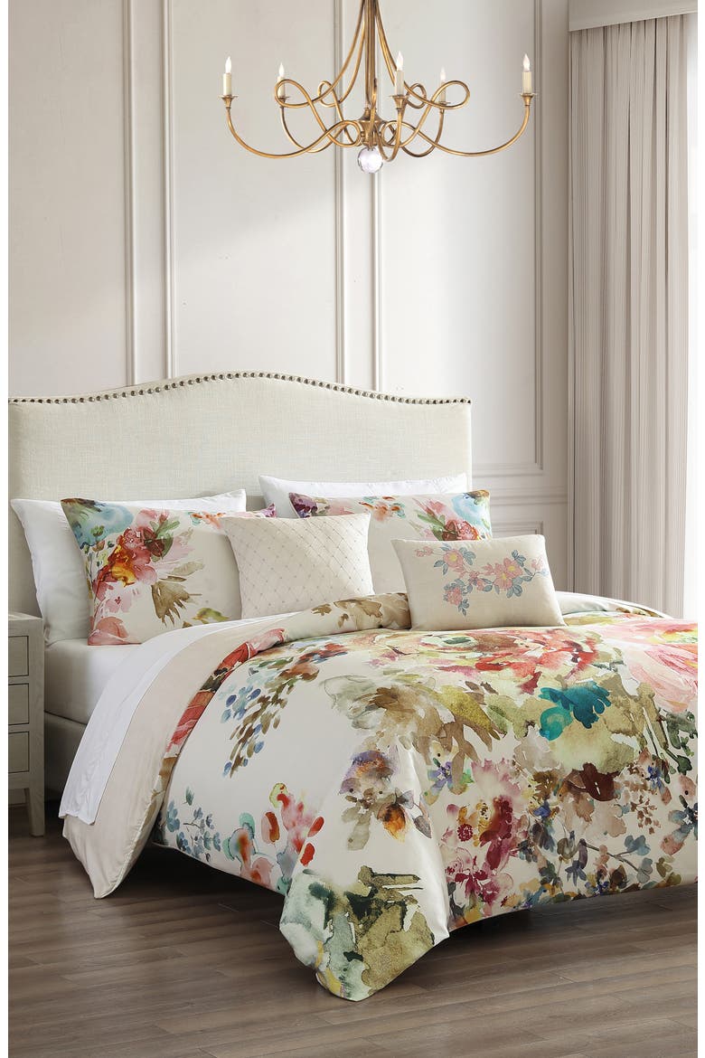 Antique Flowers Cotton 5-Piece Reversible Comforter Set, Main, color, WHITE