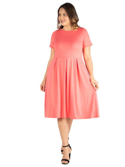 Plus Size Short Sleeve Midi Length Pocket Skater Dress