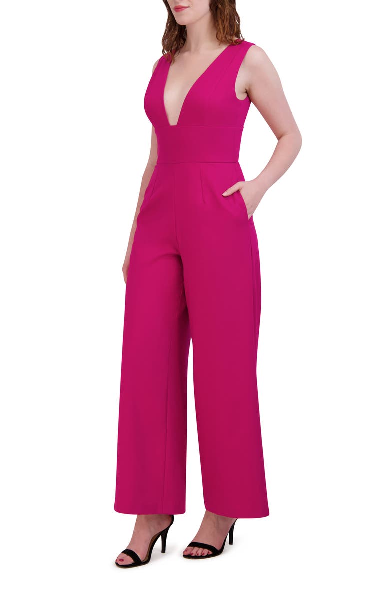 Julia Jordan Plunge Neck Wide Leg Jumpsuit, Alternate, color, Dark Cerise