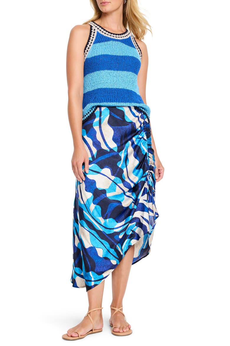 Aqua Surf Asymmetric Side Ruched Skirt, Alternate, color, BLUE MULTI