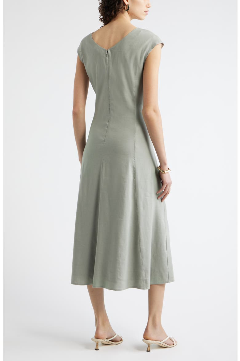Linen Blend Ruched Midi Dress, Alternate, color, GREEN CHAPARRAL