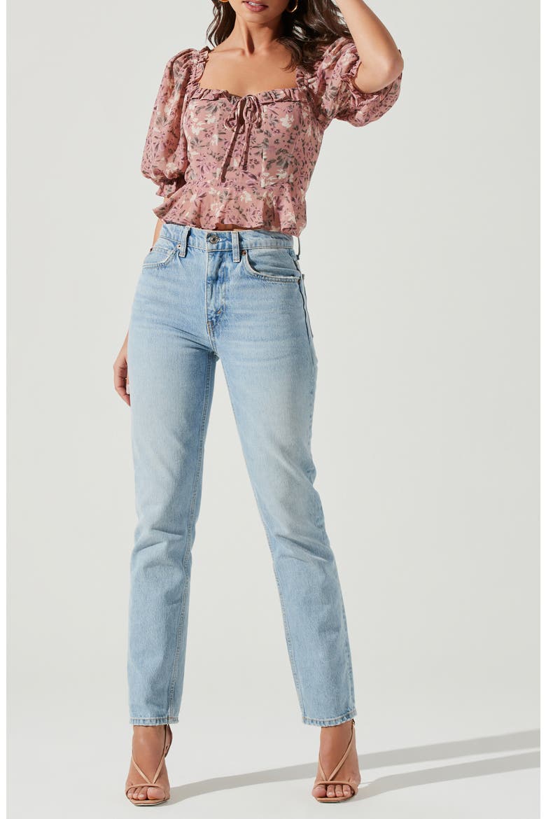 Ruffle Floral Keyhole Crop Top, Alternate, color, BLUSH MAUVE FLORAL