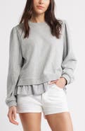 Caslon® Puff Shoulder Mixed Media Sweatshirt