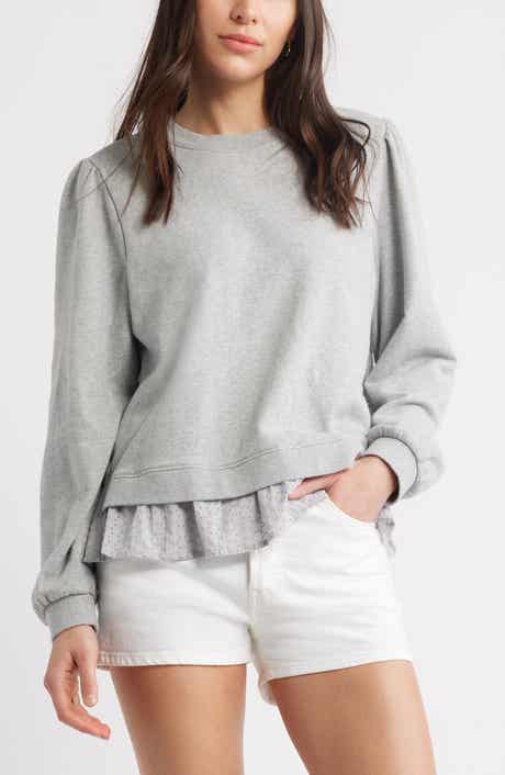 Caslon® Puff Shoulder Mixed Media Sweatshirt