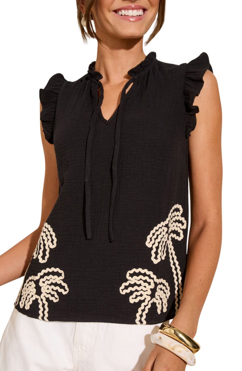 Friends Like These Palm Cornelli Tie Neck Top, Main, color, Black