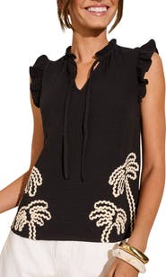 Friends Like These Palm Cornelli Tie Neck Top