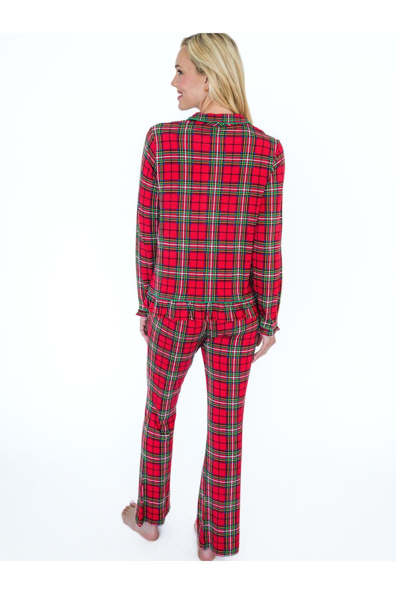 SoftSnooze Women's Ruffle Flare Pajama Set, Alternate, color, Red Nicholas Plaid