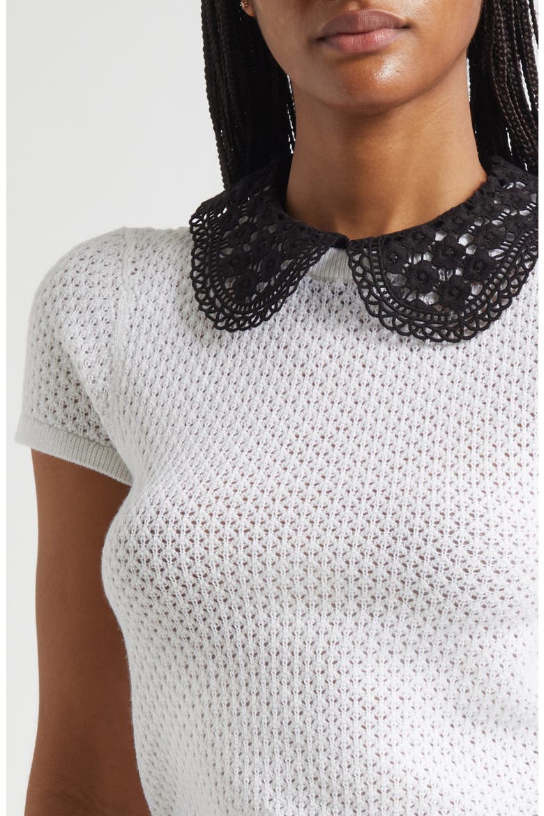 Ciara Lace Collar Short Sleeve Wool Blend Sweater, Alternate, color, SOFT WHITE/ MULTI