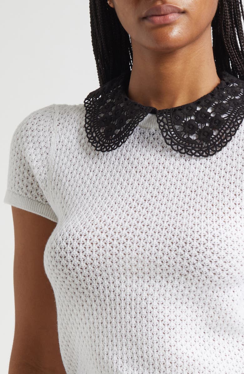 Alice + Olivia Ciara Lace Collar Short Sleeve Wool Blend Sweater, Alternate, color, Soft White/ Multi