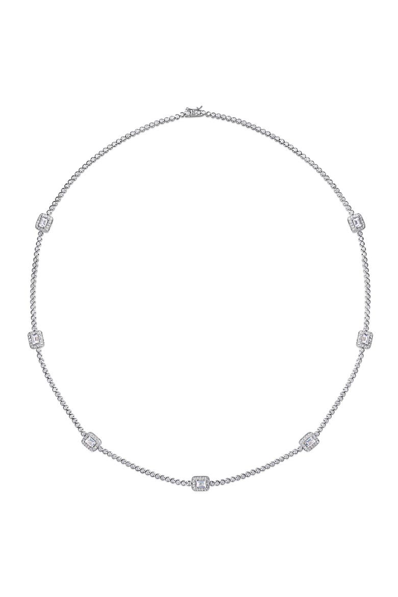 Cubic Zirconia Station Necklace Sterling Silver, Alternate, color, Sterling Silver