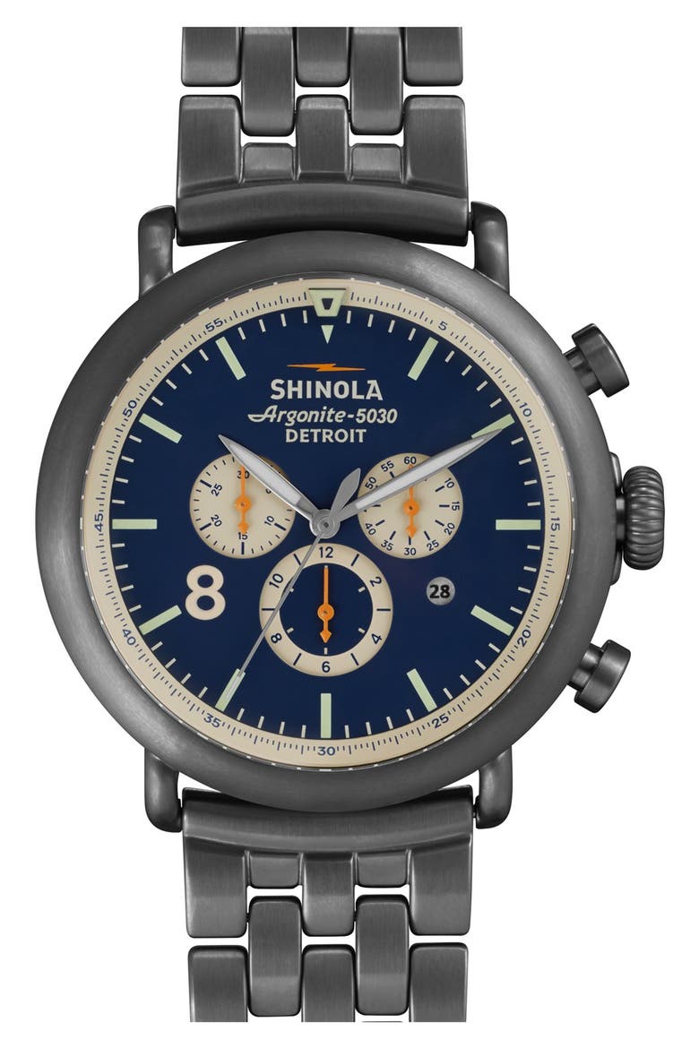 The Runwell Contrast Chrono Bracelet Watch, 47mm, Main, color, GUNMETAL/ BLUE
