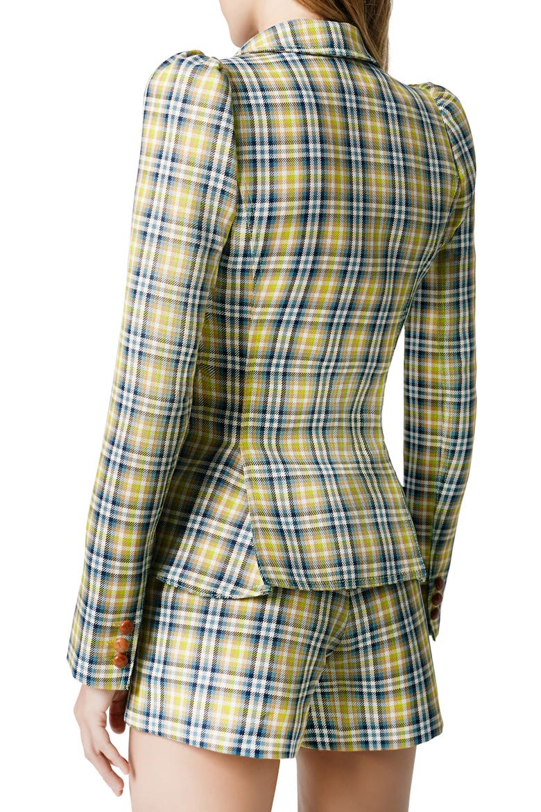 Plaid Puff Sleeve Blazer, Alternate, color, LIME PLAID