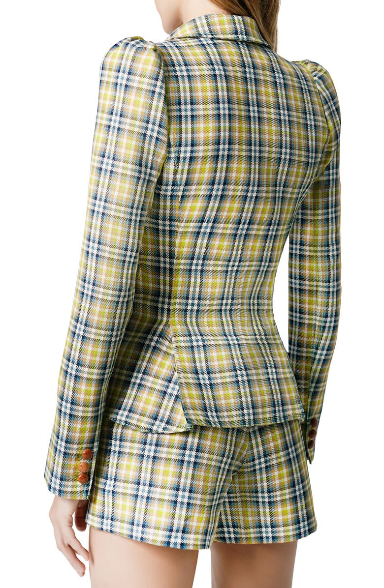 Smythe Plaid Puff Sleeve Blazer, Alternate, color,