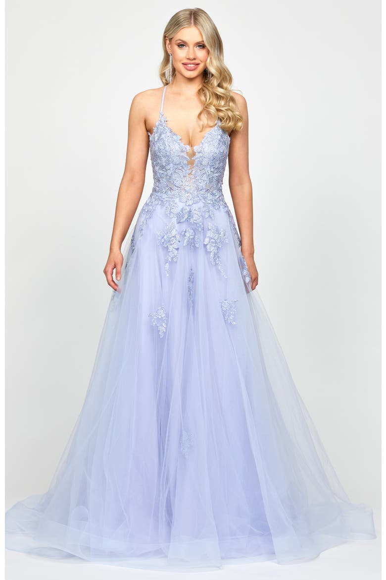 Rosalee Embellished Ball Gown, Alternate, color, POWDER BLUE