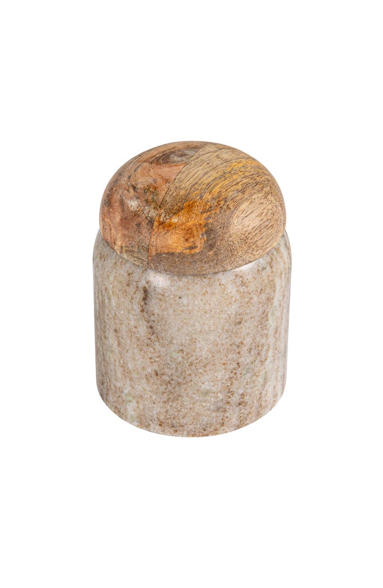 Storied Home Unique Marble and Mango Wood Pinch Pot Canister with Lid, Natural, Main, color, Natural