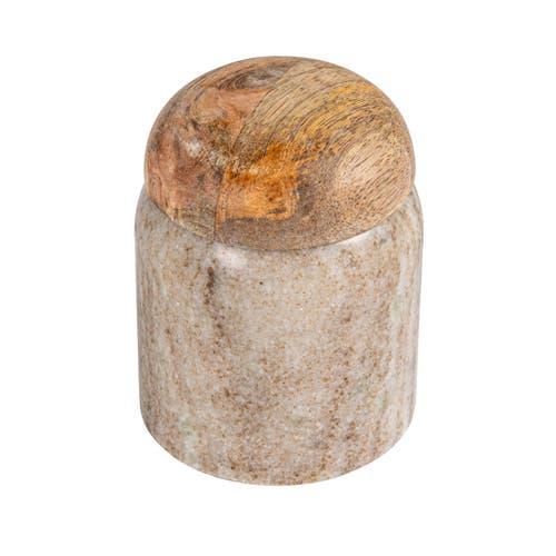 Storied Home Unique Marble And Mango Wood Pinch Pot Canister With Lid, Natural In Brown