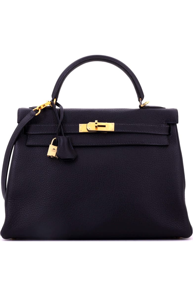 Pre-Owned Hermes Kelly Handbag Blue Togo with Gold Hardware 32, Main, color, Bleu Marine